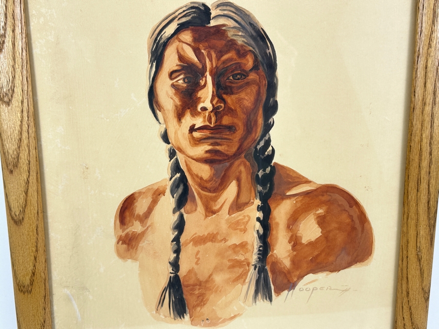 John Carrol Hooper Vintage 1938 Original Portrait Mixed-Media Painting Titled 'Mescalero Apache' 14.5 X 19.5 Framed 17.5 X 22.5 [Photo 6]