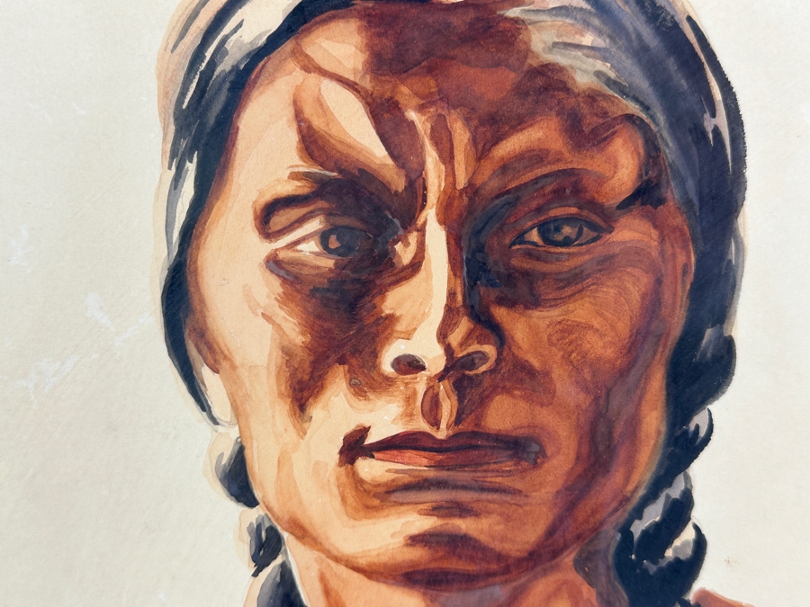 John Carrol Hooper Vintage 1938 Original Portrait Mixed-Media Painting Titled 'Mescalero Apache' 14.5 X 19.5 Framed 17.5 X 22.5 [Photo 4]