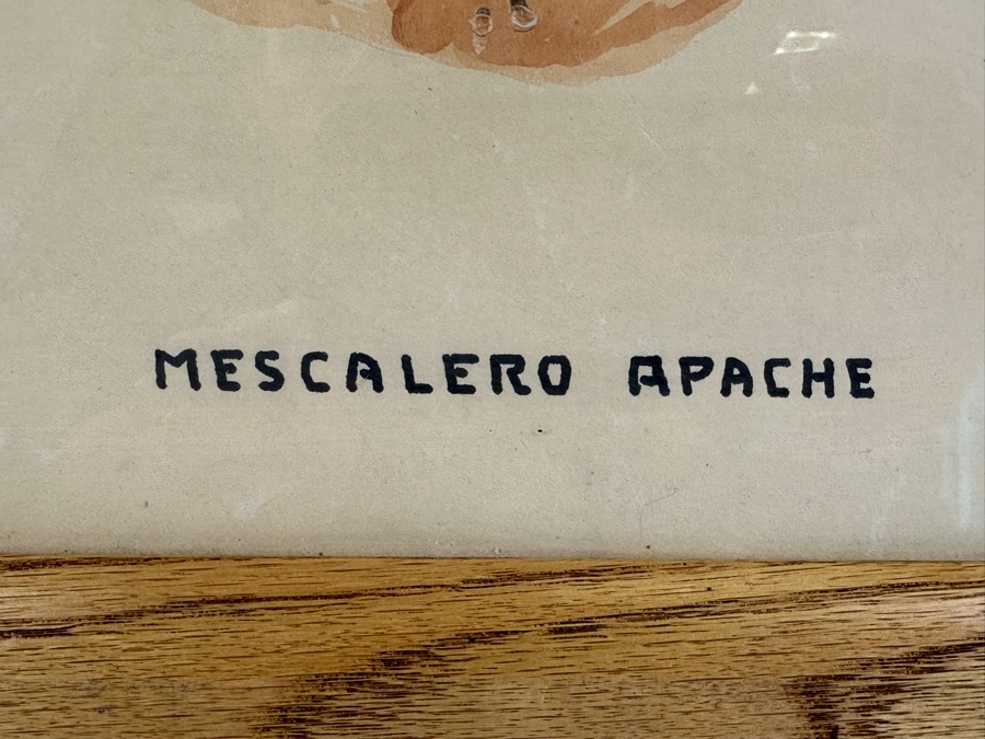 John Carrol Hooper Vintage 1938 Original Portrait Mixed-Media Painting Titled 'Mescalero Apache' 14.5 X 19.5 Framed 17.5 X 22.5 [Photo 7]