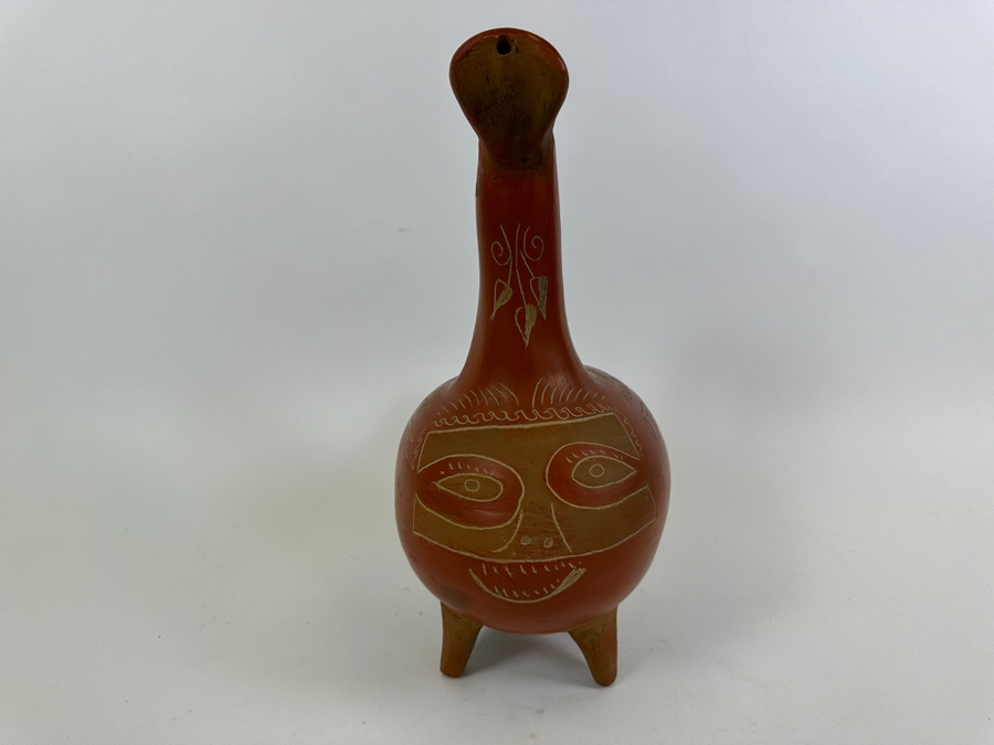 Vintage Tlaxcala Mud Jug Mexican Pottery Vessel 12.5H [Photo 3]