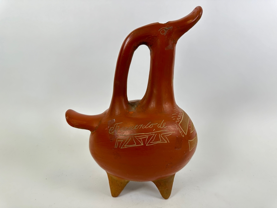 Vintage Tlaxcala Mud Jug Mexican Pottery Vessel 12.5H [Photo 5]