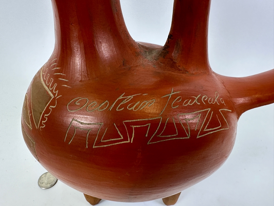 Vintage Tlaxcala Mud Jug Mexican Pottery Vessel 12.5H [Photo 2]