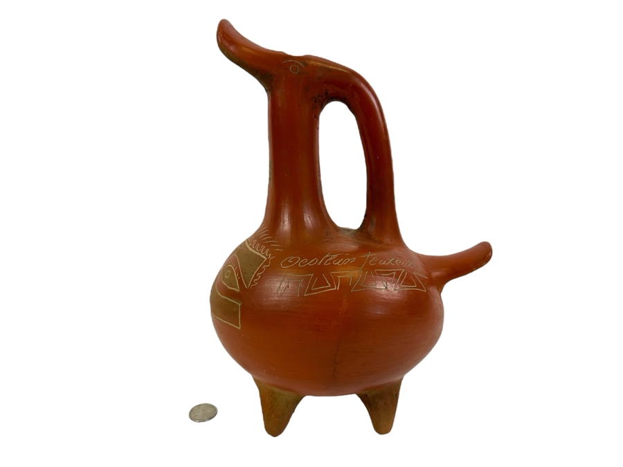 Vintage Tlaxcala Mud Jug Mexican Pottery Vessel 12.5H [Photo 1]