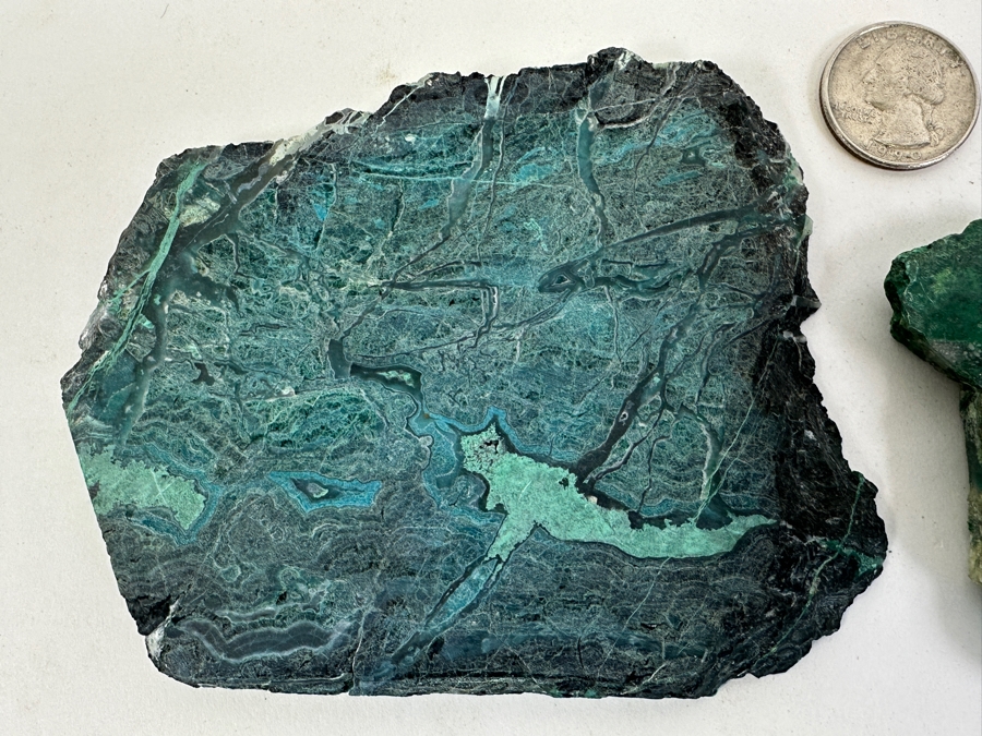 Pair Of Polished Malachite Slices Larger Piece Measures 5W X 3.5H [Photo 3]