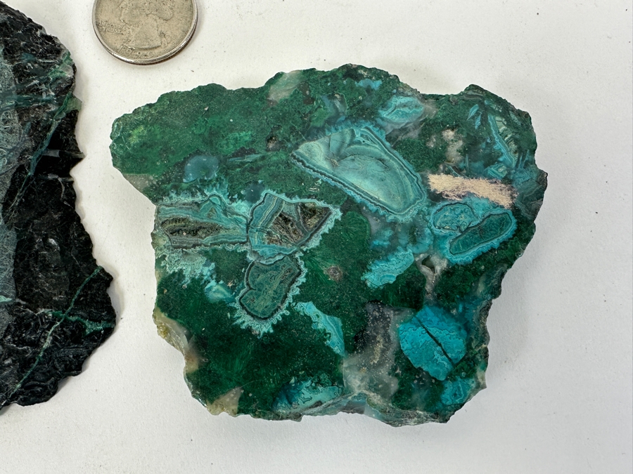 Pair Of Polished Malachite Slices Larger Piece Measures 5W X 3.5H [Photo 2]