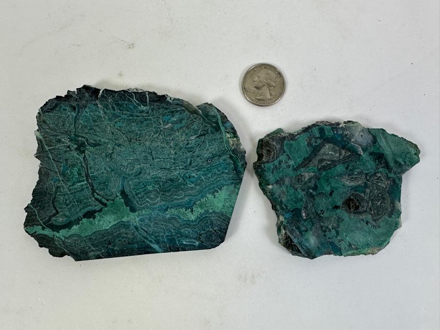 Pair Of Polished Malachite Slices Larger Piece Measures 5W X 3.5H [Photo 4]