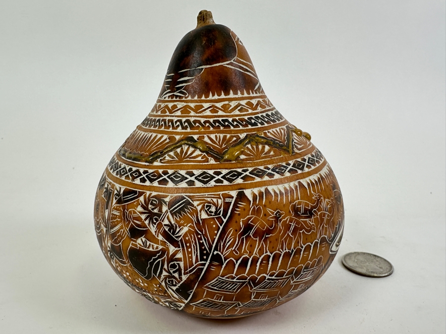 Vintage Hand Carved Peruvian Gourd 4.5H [Photo 6]
