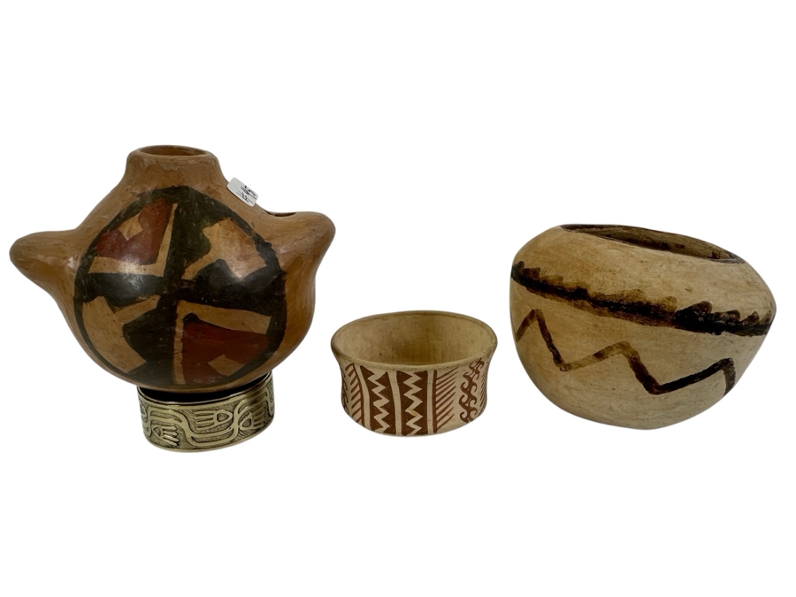 Three Small Handmade Pottery Pieces Largest Measures 2.5H