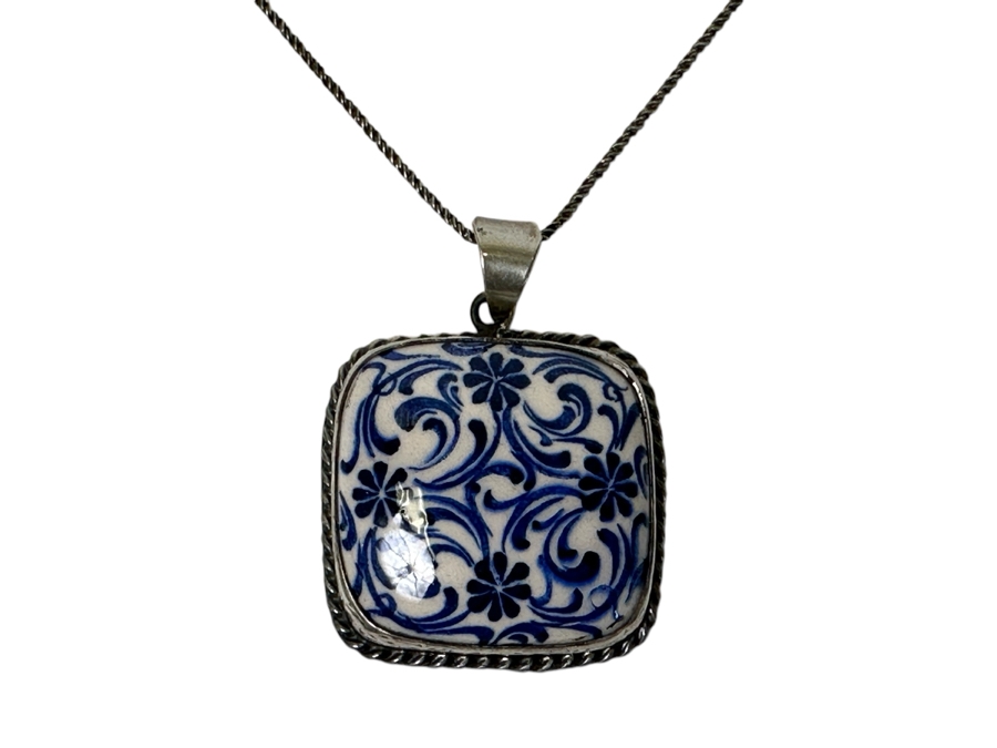 Sterling Silver Chain With Sterling Silver Pottery Pendant