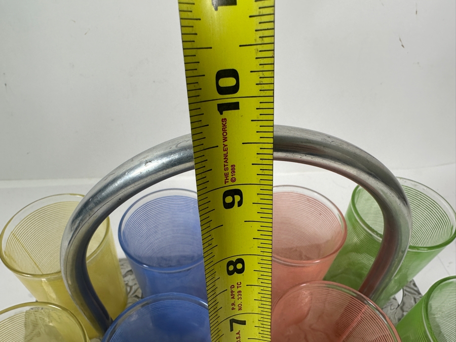 JUST ADDED - (8) Mid-Century Modern Multi Colored Lemonade Glasses With Aluminum Stand 12.5W X 7D X 9.5H [Photo 9]