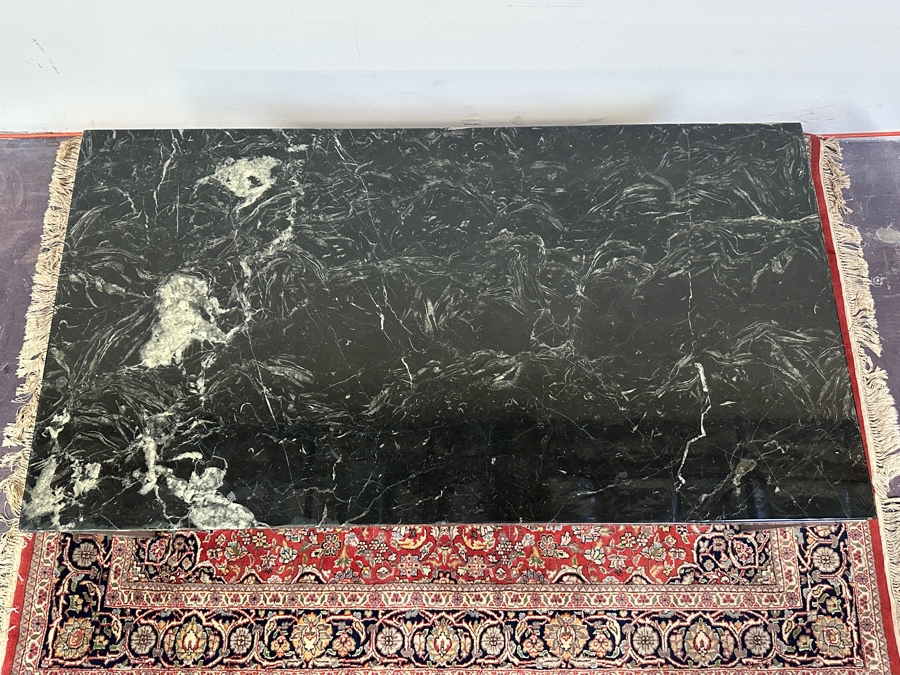 JUST ADDED - Italian Modernist Floating Green Marble Top Coffee Table On Polished Steel Base 51.5W X 27.5D X 16H [Photo 5]