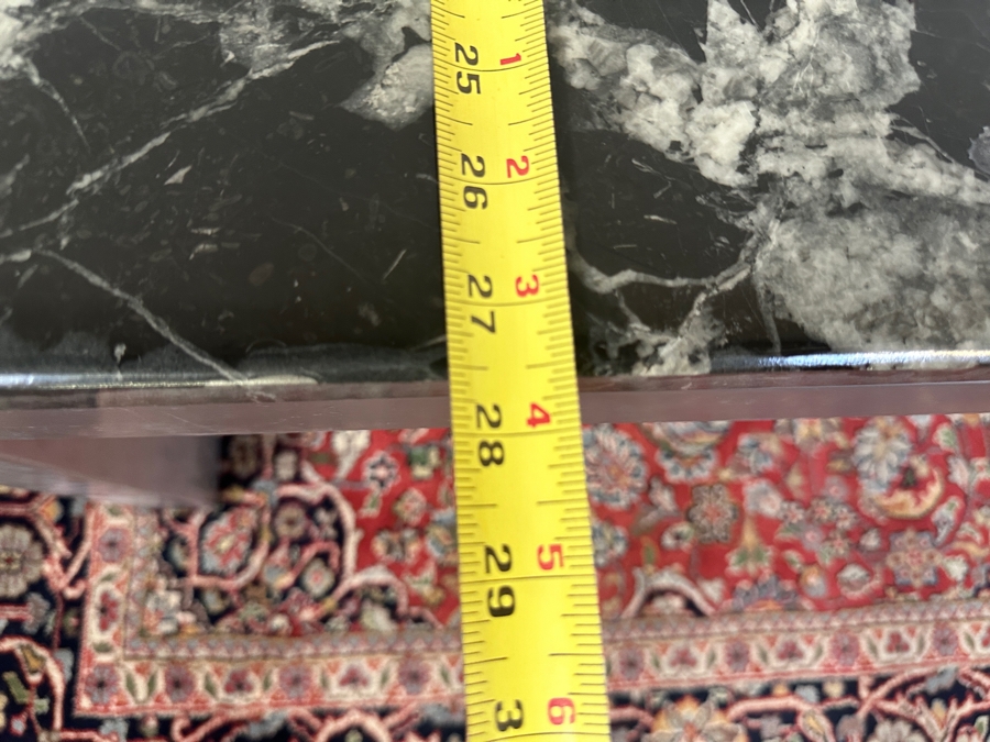 JUST ADDED - Italian Modernist Floating Green Marble Top Coffee Table On Polished Steel Base 51.5W X 27.5D X 16H [Photo 11]