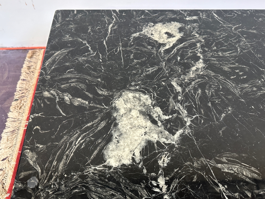 JUST ADDED - Italian Modernist Floating Green Marble Top Coffee Table On Polished Steel Base 51.5W X 27.5D X 16H [Photo 9]