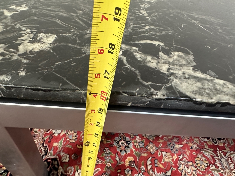 JUST ADDED - Italian Modernist Floating Green Marble Top Coffee Table On Polished Steel Base 51.5W X 27.5D X 16H [Photo 12]