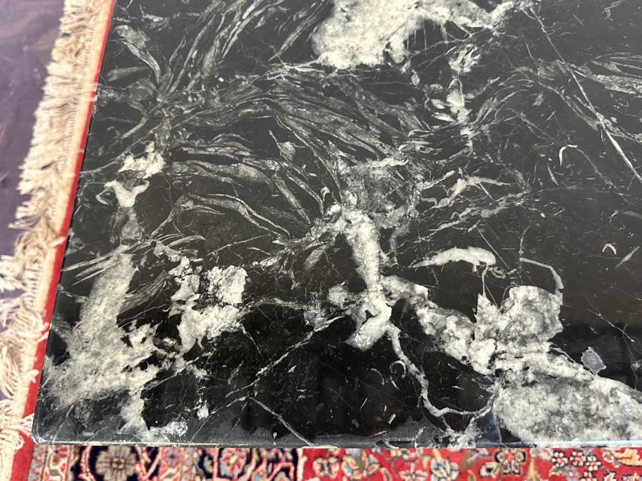 JUST ADDED - Italian Modernist Floating Green Marble Top Coffee Table On Polished Steel Base 51.5W X 27.5D X 16H [Photo 8]