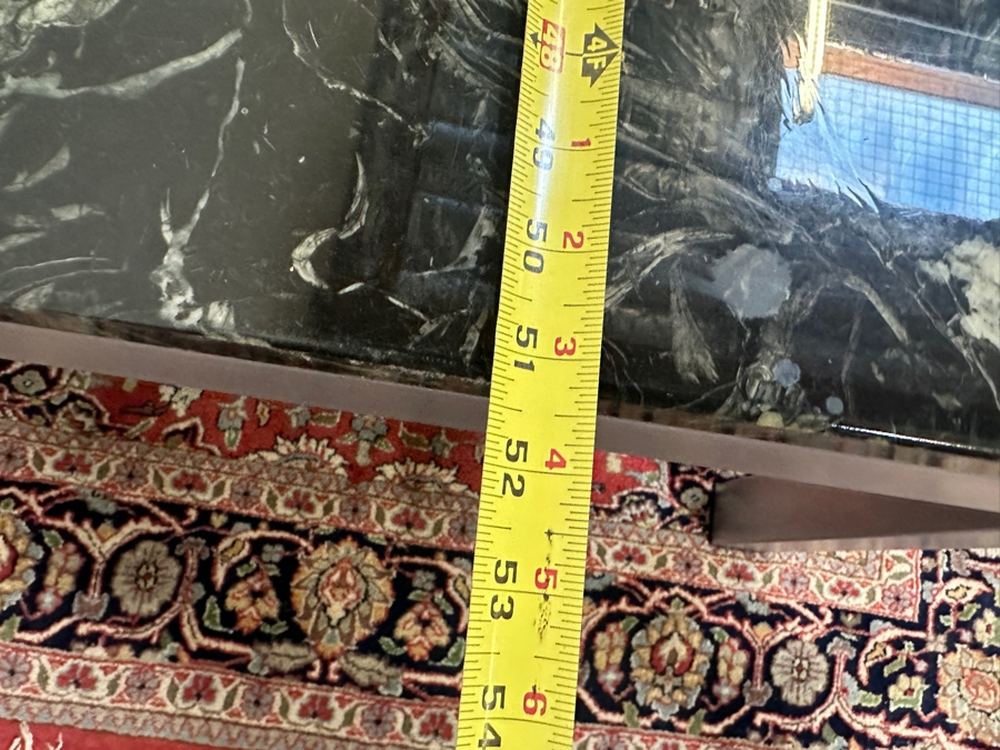 JUST ADDED - Italian Modernist Floating Green Marble Top Coffee Table On Polished Steel Base 51.5W X 27.5D X 16H [Photo 10]