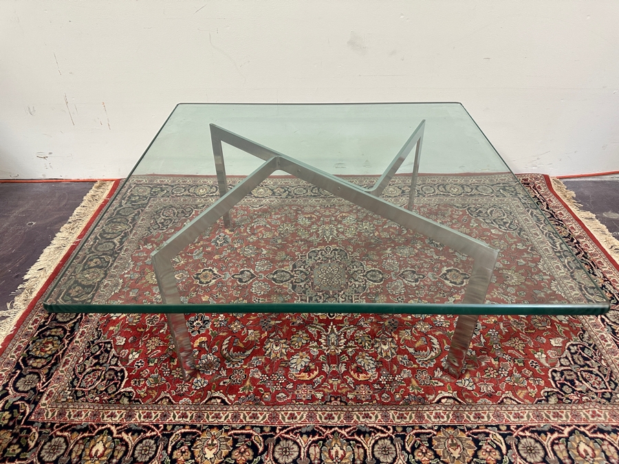 JUST ADDED - Modernist Chrome Base Glass Top Coffee Table 36W X 36D X 16H [Photo 2]