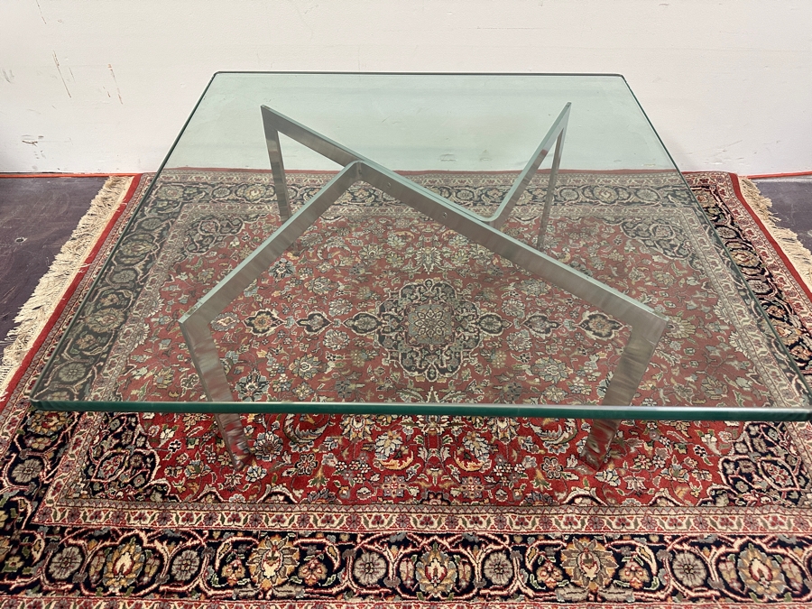 JUST ADDED - Modernist Chrome Base Glass Top Coffee Table 36W X 36D X 16H [Photo 5]