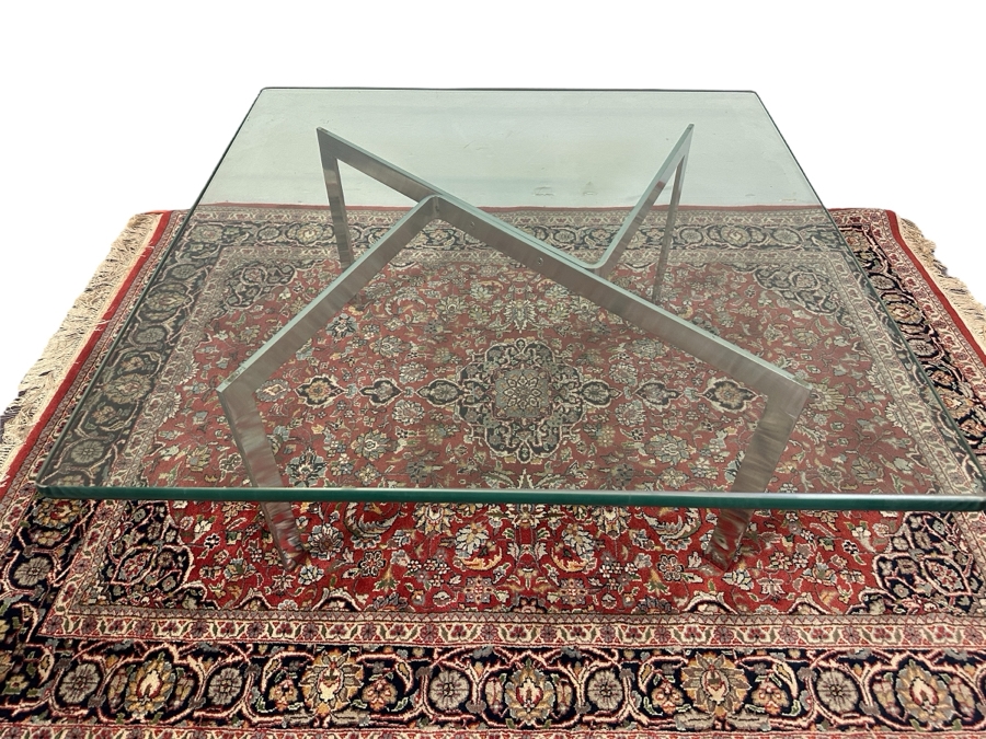 JUST ADDED - Modernist Chrome Base Glass Top Coffee Table 36W X 36D X 16H