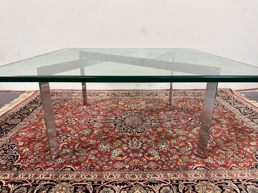 JUST ADDED - Modernist Chrome Base Glass Top Coffee Table 36W X 36D X 16H [Photo 4]