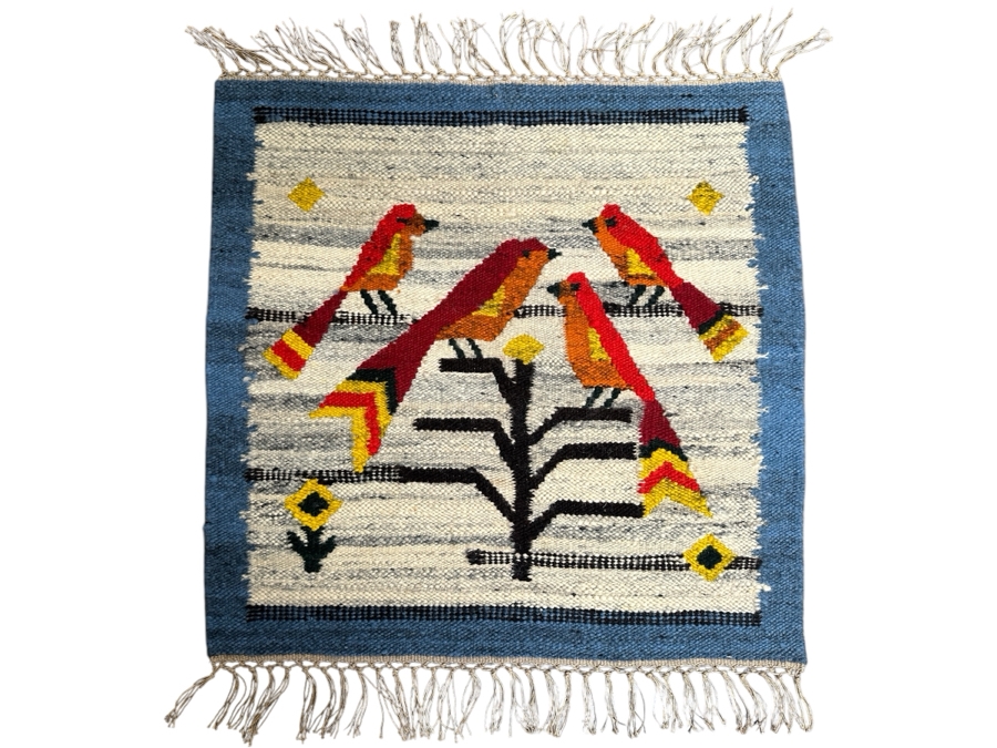 JUST ADDED - Vintage Wool Hand Woven Tree Of Life Tapestry 24.5W X 24.5H