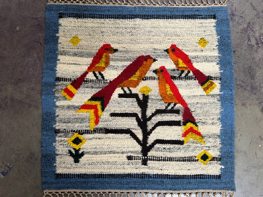 JUST ADDED - Vintage Wool Hand Woven Tree Of Life Tapestry 24.5W X 24.5H [Photo 2]