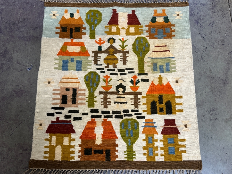 JUST ADDED - Vintage Polish Handwoven Wool Tapestry For Cepelia Ryneczek Designer Stawicka 40W X 45H [Photo 2]