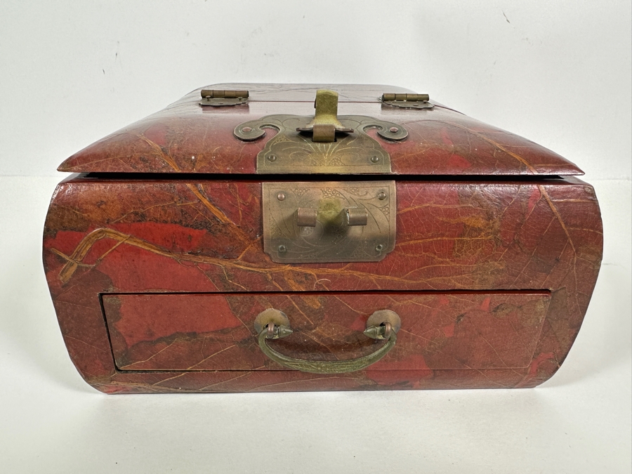 JUST ADDED - Vintage Chinese Lacquered Jewelry Box With Applied Dried Flowers 8.75W X 10D X 5H [Photo 4]