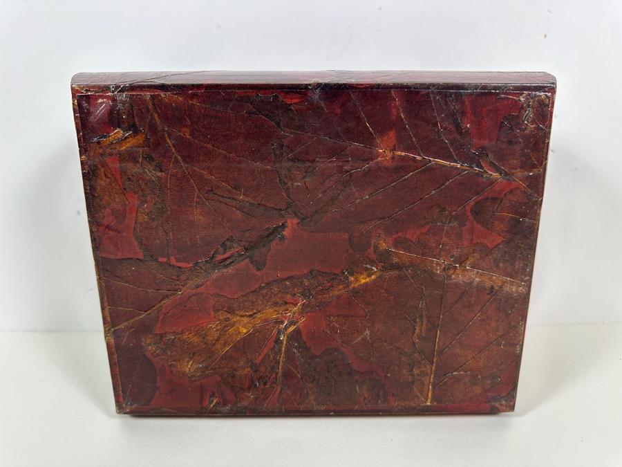 JUST ADDED - Vintage Chinese Lacquered Jewelry Box With Applied Dried Flowers 8.75W X 10D X 5H [Photo 14]