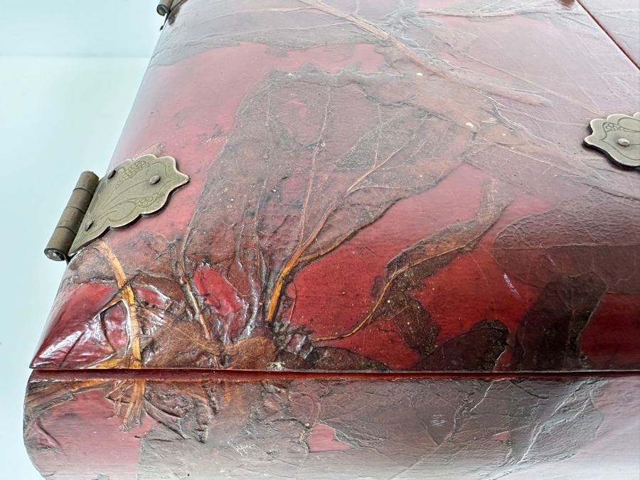 JUST ADDED - Vintage Chinese Lacquered Jewelry Box With Applied Dried Flowers 8.75W X 10D X 5H [Photo 13]