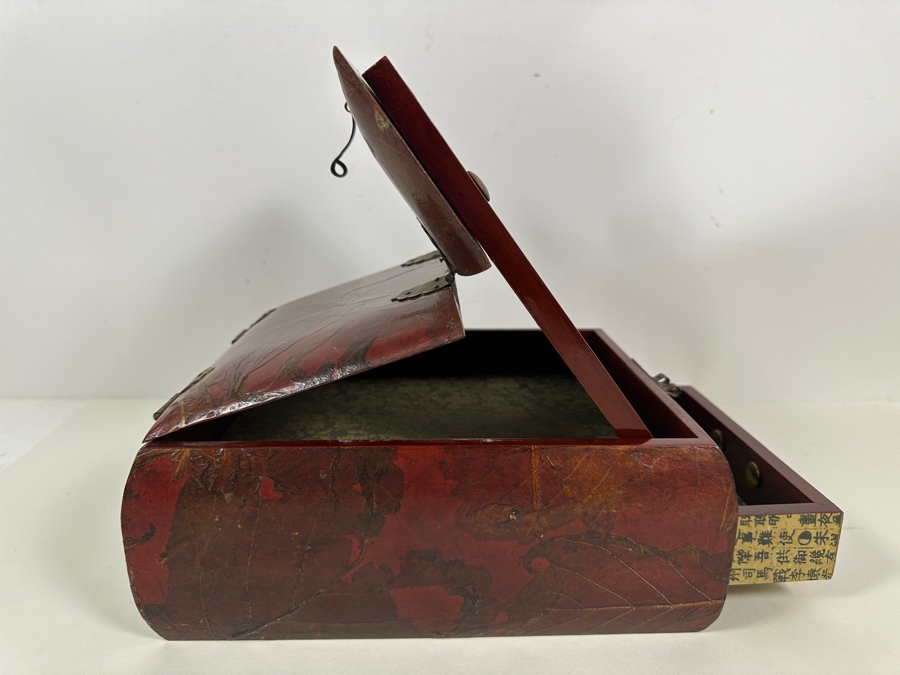 JUST ADDED - Vintage Chinese Lacquered Jewelry Box With Applied Dried Flowers 8.75W X 10D X 5H [Photo 10]