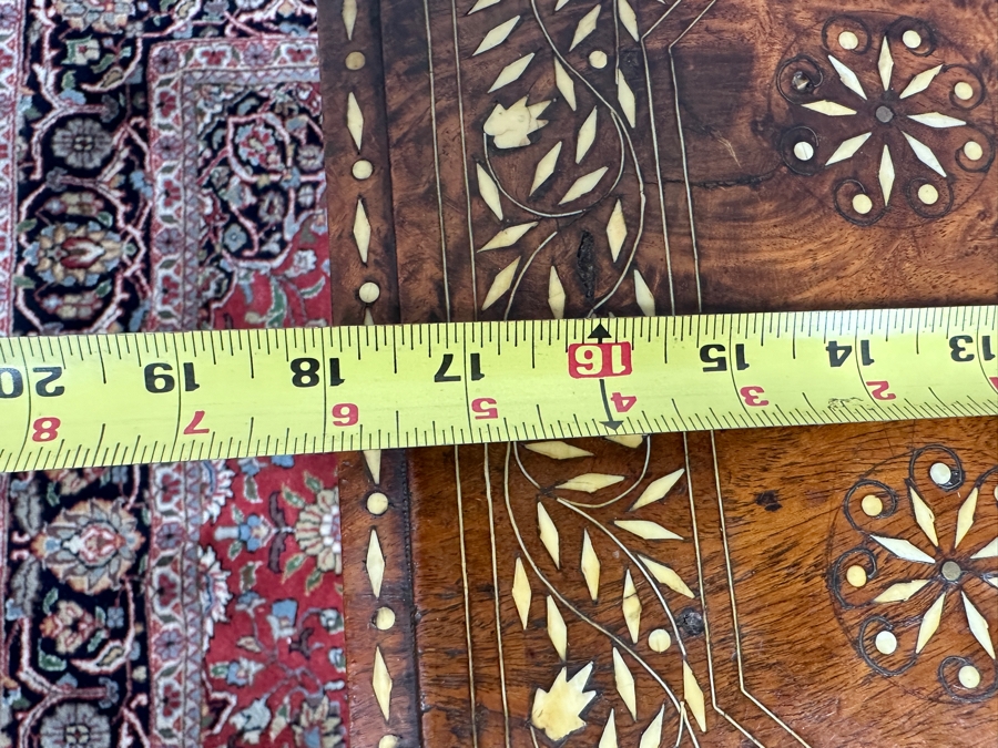 JUST ADDED - Pair Of Vintage Inlaid Bone Wooden Indian Side Tables 18W X 19H [Photo 10]