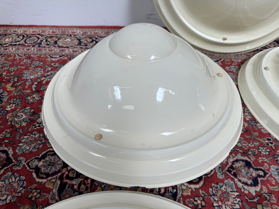 JUST ADDED - Antique Art Deco Metal Enamel French Lumier Light Shades 21'W [Photo 7]