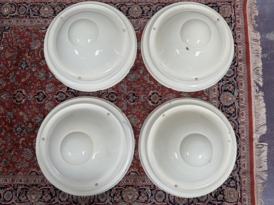 JUST ADDED - Antique Art Deco Metal Enamel French Lumier Light Shades 21'W [Photo 3]