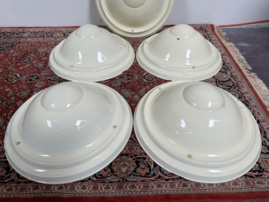 JUST ADDED - Antique Art Deco Metal Enamel French Lumier Light Shades 21'W [Photo 5]