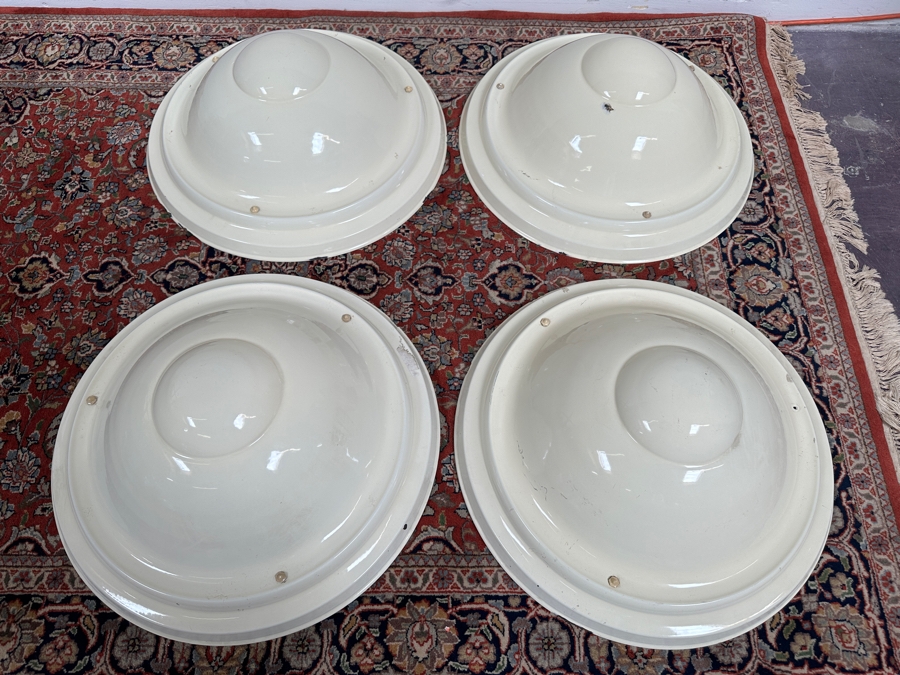 JUST ADDED - Antique Art Deco Metal Enamel French Lumier Light Shades 21'W [Photo 4]