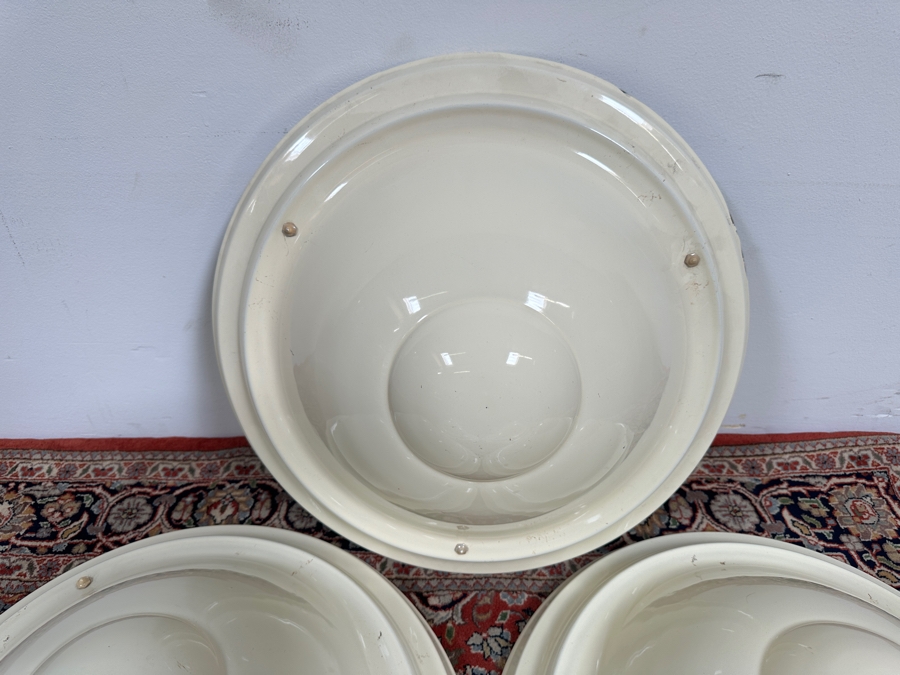 JUST ADDED - Antique Art Deco Metal Enamel French Lumier Light Shades 21'W [Photo 6]