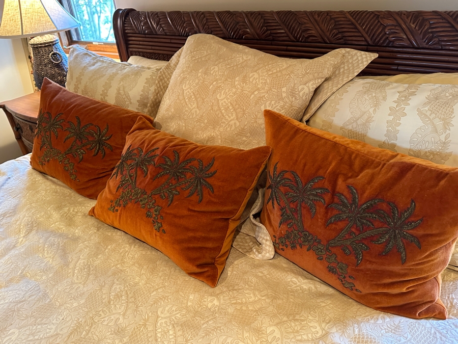 JUST ADDED - Tommy Bahama Siesta Sleigh Bed 78W X 99L With California King Limted Edition Aireloom Mattress And Boxspring With Tommy Bahama Bedding And Pillows From A Rancho Santa Fe Casita (Rarely If Ever Used) Retails $5,000+ [Photo 7]