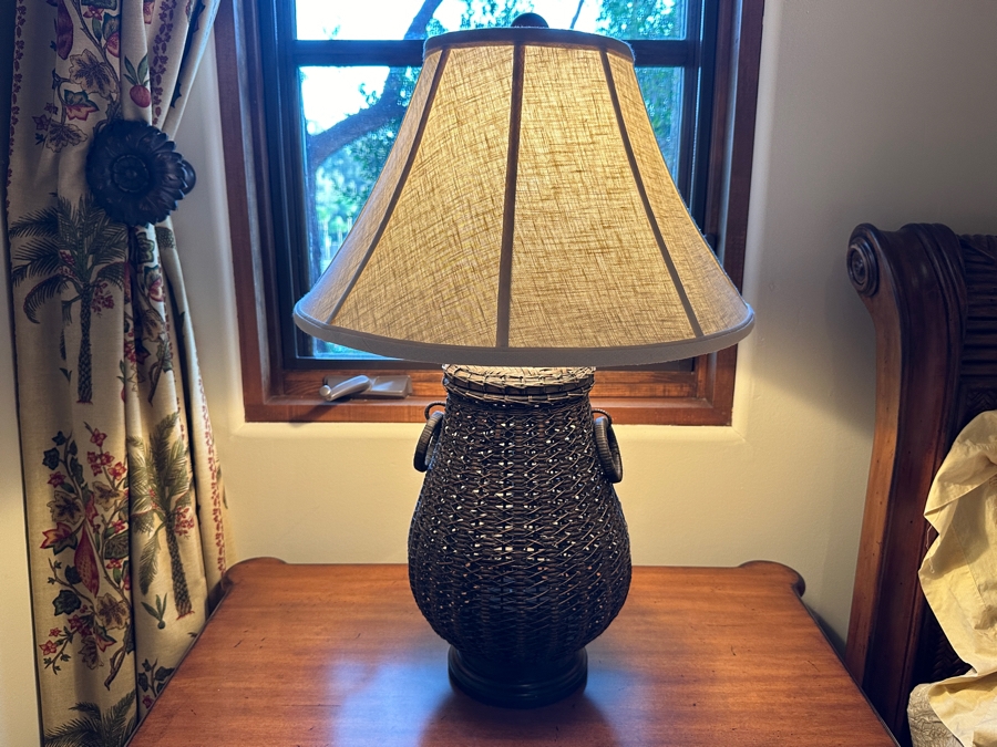 JUST ADDED - Pair Of Woven Wicker Basket Table Lamps With Handles From A Rancho Santa Fe Casita 27H [Photo 5]