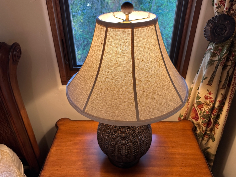 JUST ADDED - Pair Of Woven Wicker Basket Table Lamps With Handles From A Rancho Santa Fe Casita 27H [Photo 4]