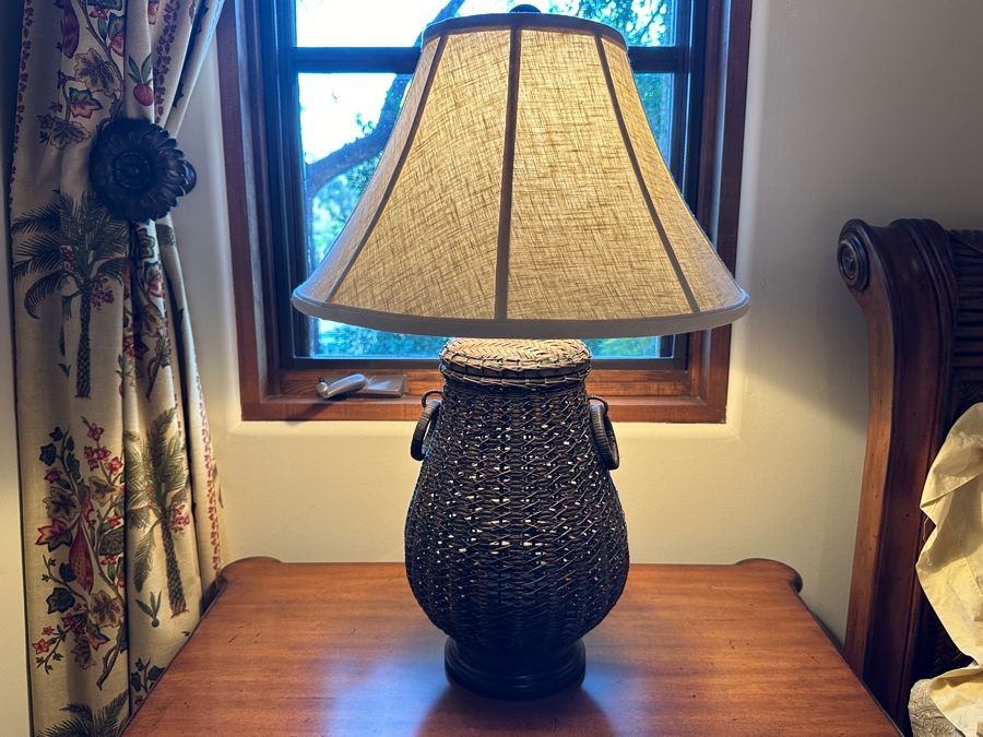 JUST ADDED - Pair Of Woven Wicker Basket Table Lamps With Handles From A Rancho Santa Fe Casita 27H [Photo 6]