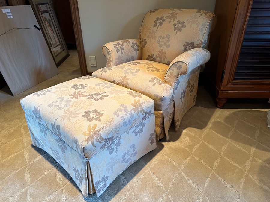 JUST ADDED - Lexington Upholstered Armchair with Ottoman From A Rancho Santa Fe Casita (Rarely Used) (Chair - 30W x 35D x 33H) (Ottoman - 27W x 22D x 17H) [Photo 1]