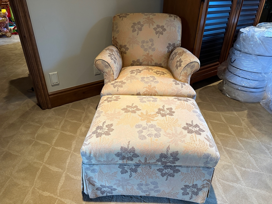 JUST ADDED - Lexington Upholstered Armchair with Ottoman From A Rancho Santa Fe Casita (Rarely Used) (Chair - 30W x 35D x 33H) (Ottoman - 27W x 22D x 17H) [Photo 3]