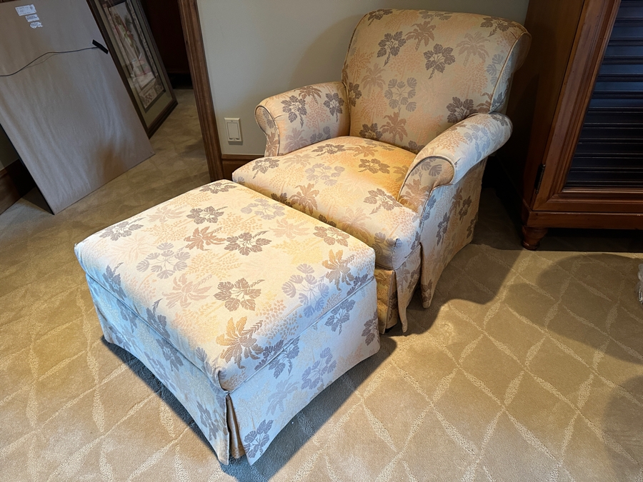 JUST ADDED - Lexington Upholstered Armchair with Ottoman From A Rancho Santa Fe Casita (Rarely Used) (Chair - 30W x 35D x 33H) (Ottoman - 27W x 22D x 17H) [Photo 2]