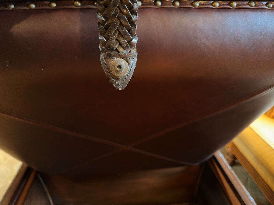 JUST ADDED - Carved Wood and Rattan Tommy Bahama Coffee Table with Storage From A Rancho Santa Fe Casita (Rarely Used) 37'W x 39'D x 19.5'H Retails $2,000+ [Photo 6]
