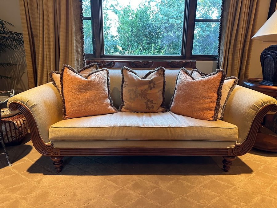 JUST ADDED - Tommy Bahama Wood Framed and Upholstered Sofa From A Rancho Santa Fe Casita (Rarely Used) 89'W x 43'D x 37'H Retails $5,000+ [Photo 1]