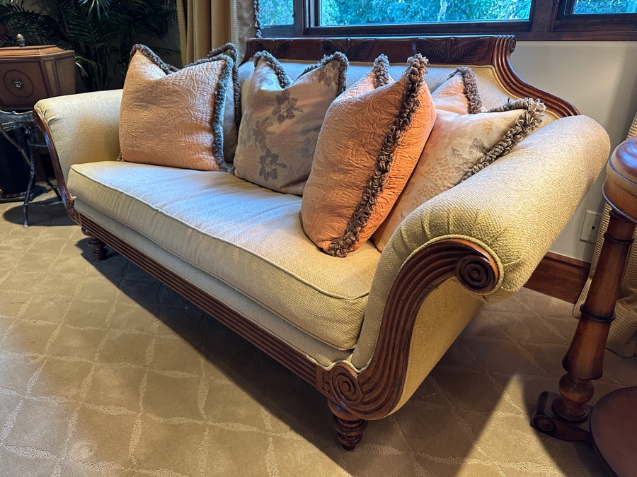 JUST ADDED - Tommy Bahama Wood Framed and Upholstered Sofa From A Rancho Santa Fe Casita (Rarely Used) 89'W x 43'D x 37'H Retails $5,000+ [Photo 5]