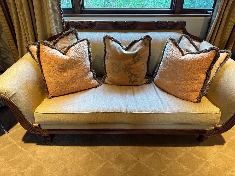 JUST ADDED - Tommy Bahama Wood Framed and Upholstered Sofa From A Rancho Santa Fe Casita (Rarely Used) 89'W x 43'D x 37'H Retails $5,000+ [Photo 3]