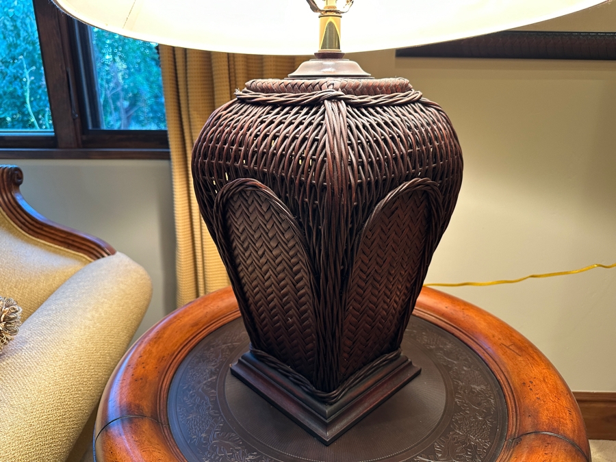 JUST ADDED - Brown Wicker Jardiniere Lamp by The Natural Light Co. 32'H [Photo 3]