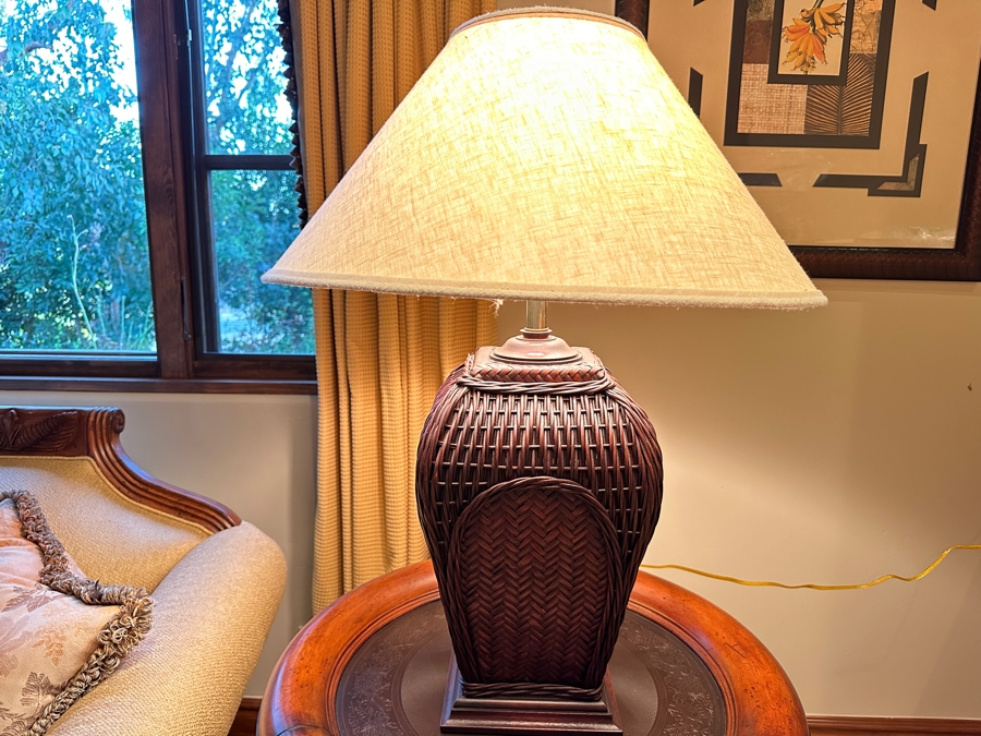 JUST ADDED - Brown Wicker Jardiniere Lamp by The Natural Light Co. 32'H [Photo 1]